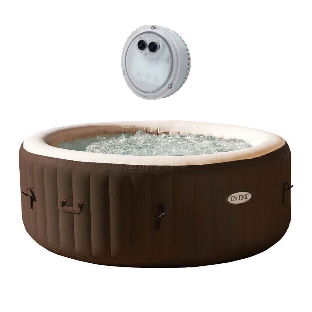 Intex PureSpa Inflatable 4 Person Spa Hot Tub and Battery LED Multi Color Light