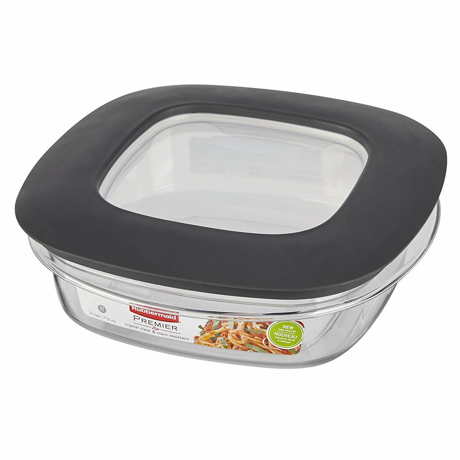 Rubbermaid 1937648 3 Cup Square Premier Plastic Storage Container w/ Lid, Clear