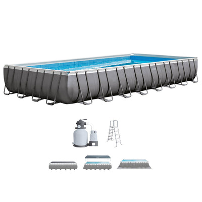 Intex 32 x 16 x 4.3 Foot Ultra Frame Rectangle Swimming Pool Set & Pump (2 Pack)