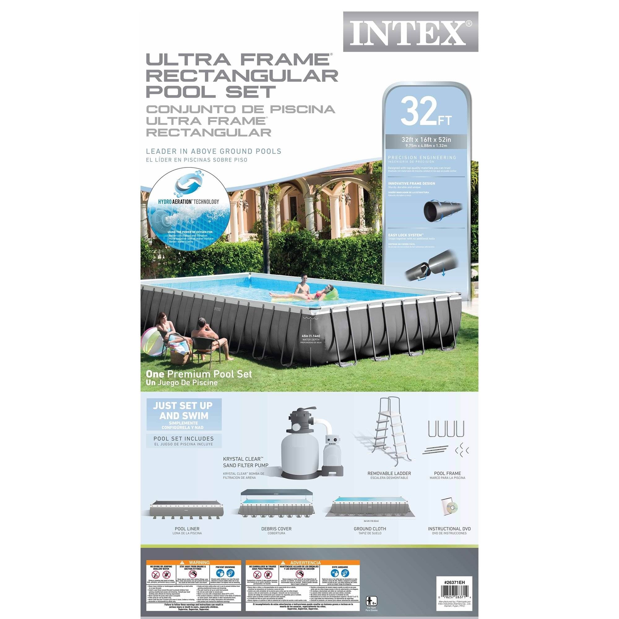 Intex 32 x 16 x 4.3 Foot Ultra Frame Rectangle Swimming Pool Set & Pump (2 Pack)