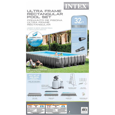Intex 32 x 16 x 4.3 Foot Ultra Frame Rectangle Swimming Pool Set & Pump (2 Pack)