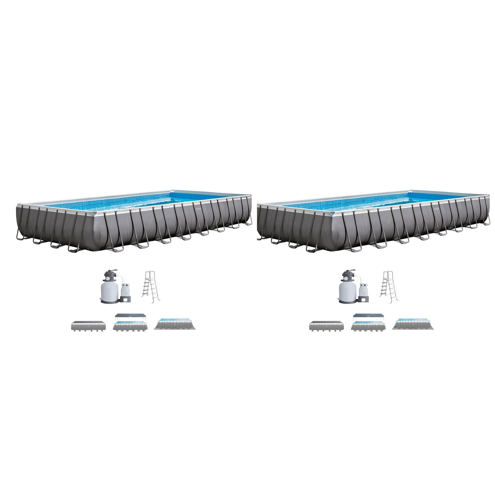 Intex 32 x 16 x 4.3 Foot Ultra Frame Rectangle Swimming Pool Set & Pump (2 Pack)