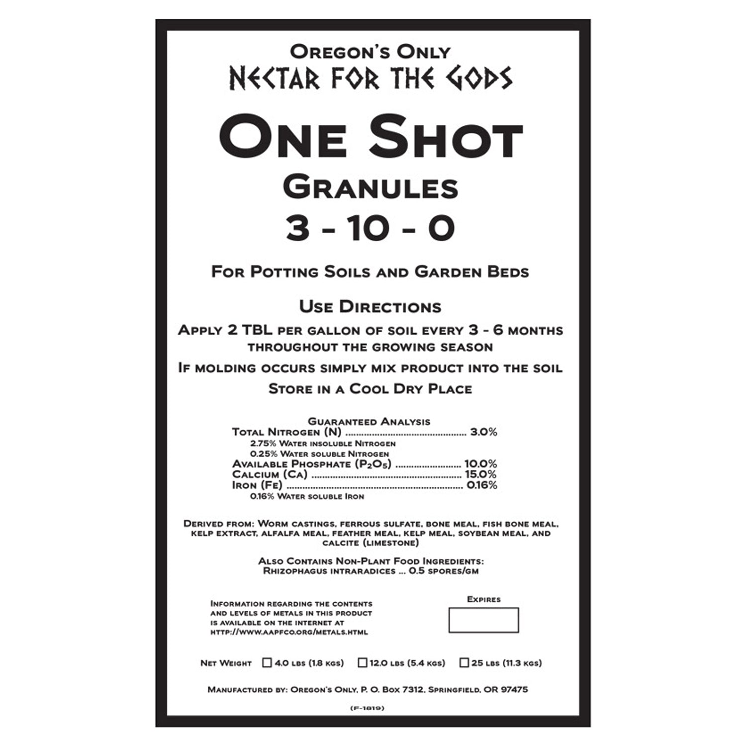 Nectar for the Gods NGOS3012 One Shot Granules Soil Amendment, 12 Pound Bag - VMInnovations