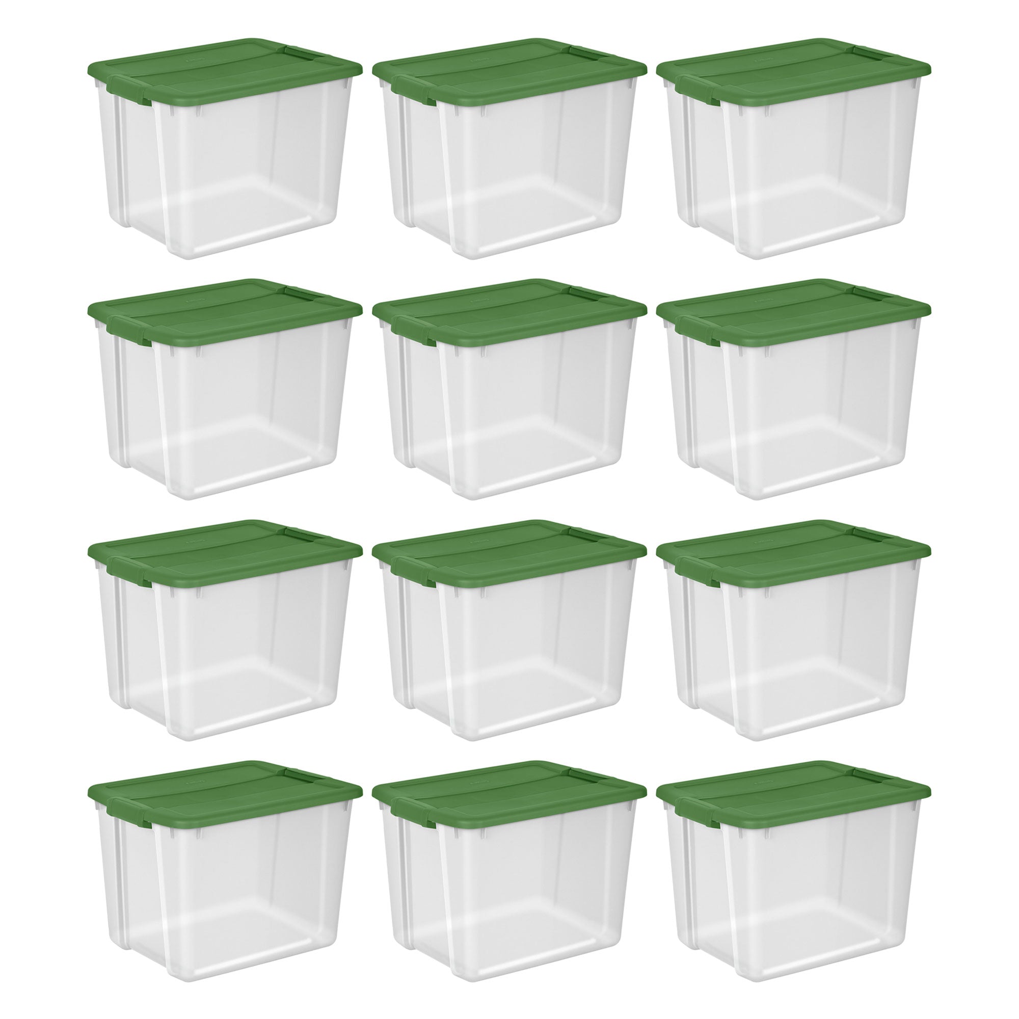 Sterilite 12 Gal Latching Lid Holiday Storage Tote Organizer Bin, Green, 12 Pack