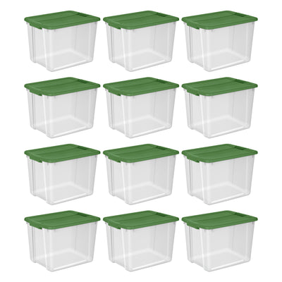 Sterilite 12 Gal Latching Lid Holiday Storage Tote Organizer Bin, Green, 12 Pack
