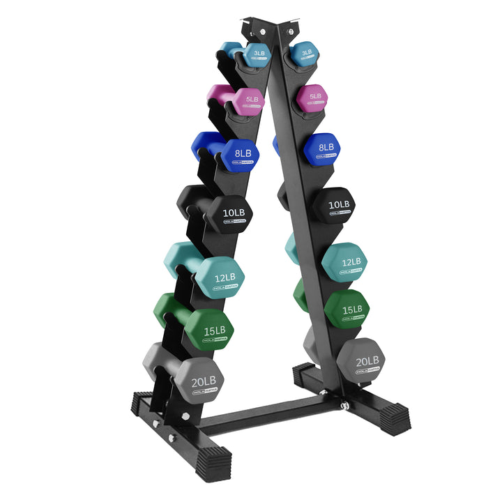 HolaHatha 146 Pound Neoprene Dumbbell Full Body Weight Set with Storage Rack