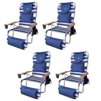 Ostrich Deluxe Padded 3-N-1 Outdoor Lounge Reclining Beach Chair, Blue (4 Pack)
