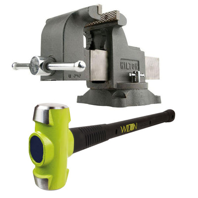 Wilton WS8 8 Inch Swivel Base Steel Bench Vise w/ 10 Pound Steel Sledge Hammer