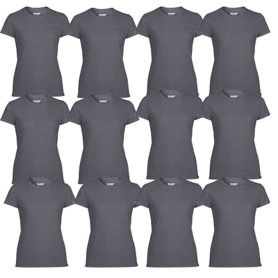 Gildan Missy Fit Womens X-Small Adult Short Sleeve T-Shirt, Charcoal (12 Pack) - VMInnovations