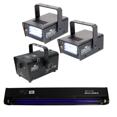 (2) CHAUVET LED Strobe Lights + H700 Fog Smoke Machine + Black-24BLB Blacklight - VMInnovations