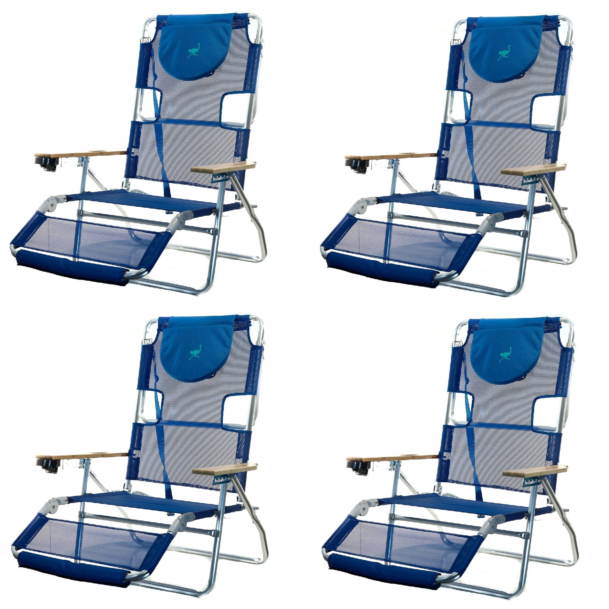 Ostrich 3N1 Lightweight Aluminum Frame 5 Position Reclining Beach Chair (4 Pack)