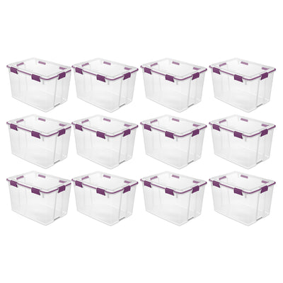 Sterilite 80 Quart Gasket Box Storage Bin with Lid & Latches, Clear (12 Pack)
