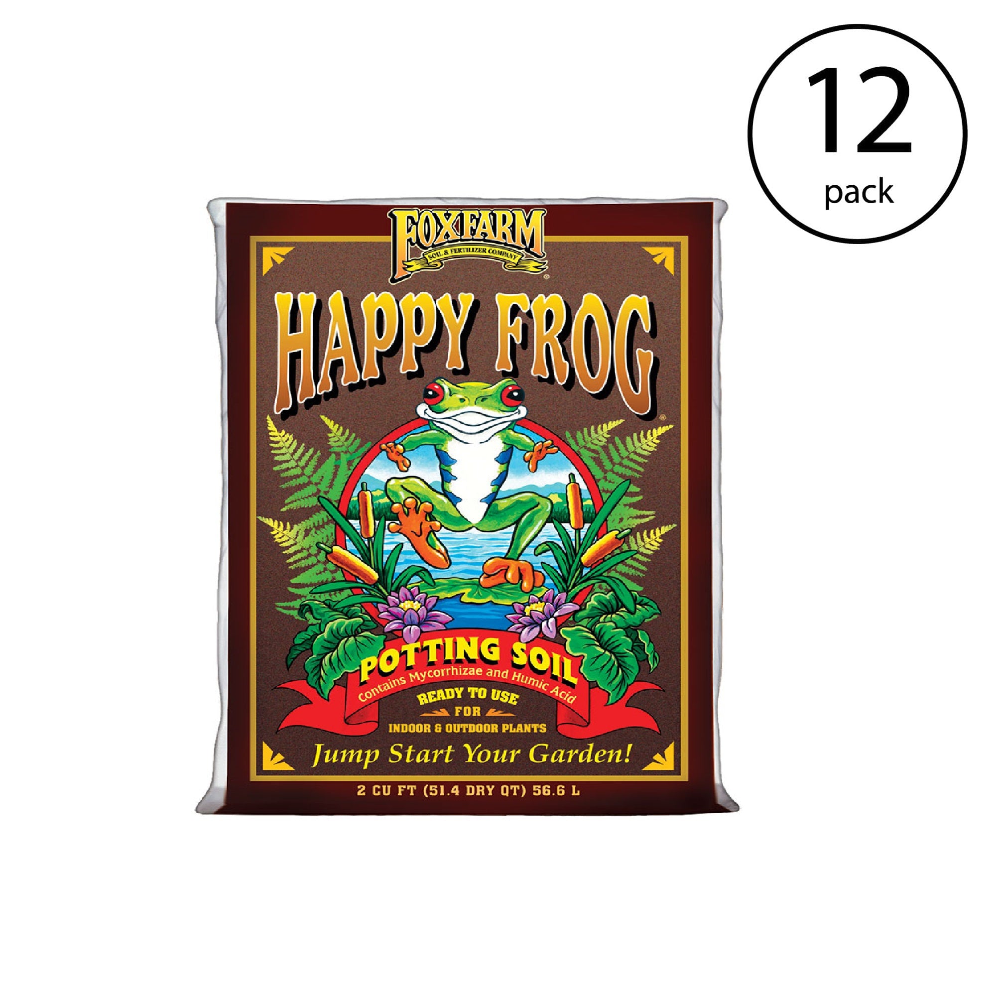 Foxfarm pH Adjusted Happy Frog Potting Soil Mix 2 Cubic Feet Bag (12 Pack)