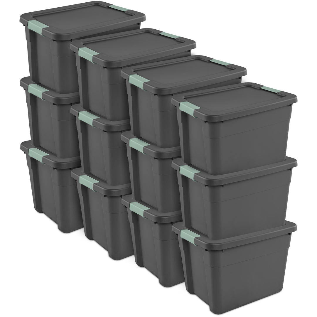 Sterilite 12Pk Latch Tote, Stackable Plastic Storage Container, 12Gal,Gray/Green