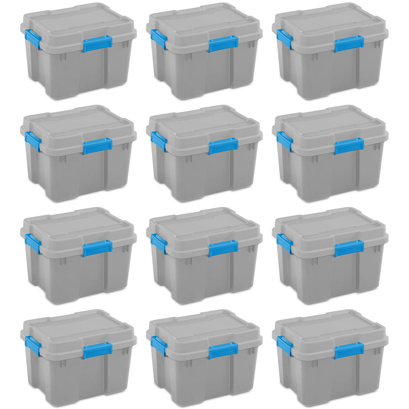 Sterilite 20 Gallon Plastic Home Storage Container Tote Box, Gray/Blue (12 Pack)