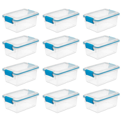 Sterilite 7.5 Quart Clear Plastic Storage Box & Lid w/ Blue Latches (12 Pack)