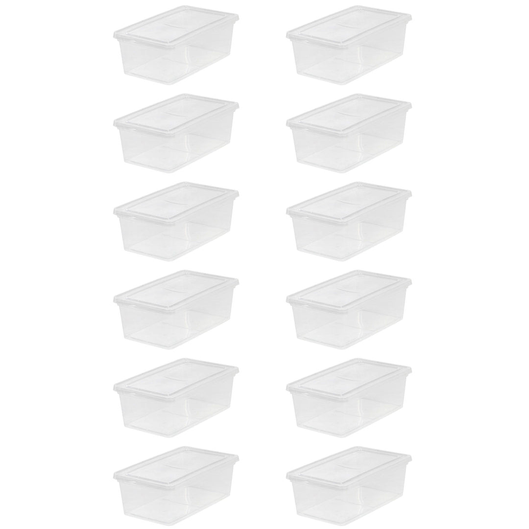 IRIS USA 6 Quart Storage Box Tote Bin Non Latching lid Clear (12 Pack)(Open Box)