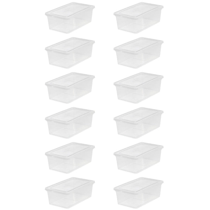 IRIS USA 6 Quart Storage Box Tote Bin Non Latching lid Clear (12 Pack)(Open Box)