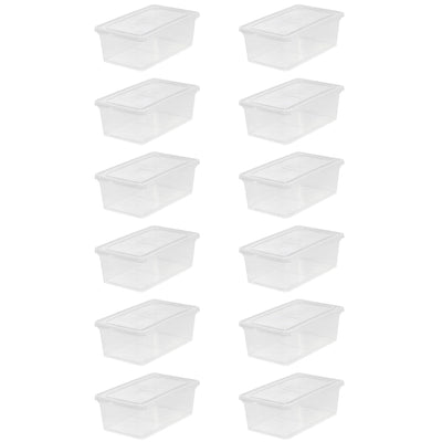 IRIS USA 6 Quart Storage Box Tote Bin Non Latching lid Clear (12 Pack)(Open Box)