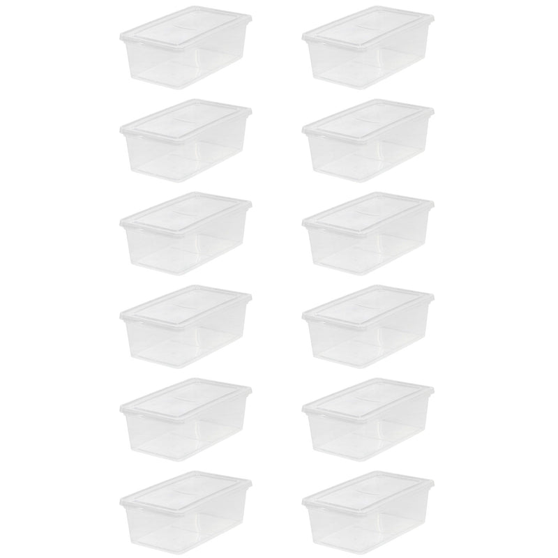 IRIS USA 6 Quart Storage Box Tote Bin Non Latching lid Clear (12 Pack)(Open Box)