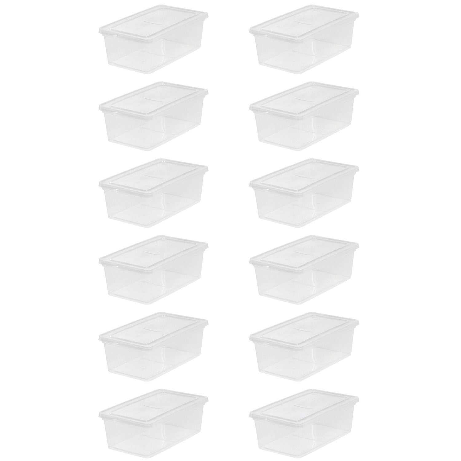IRIS USA 6 Quart Plastic Storage Box Tote Bin Non Latching lid, Clear (12 Pack)