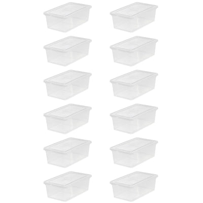 IRIS USA 6 Quart Plastic Storage Box Tote Bin Non Latching lid, Clear (12 Pack)