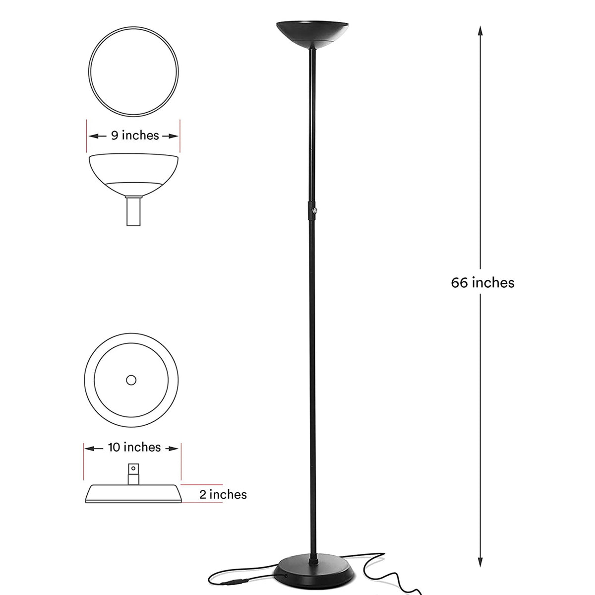 Brightech SkyLite LED High Lumen Uplight Torchiere Floor Lamp, Black (2 Pack)