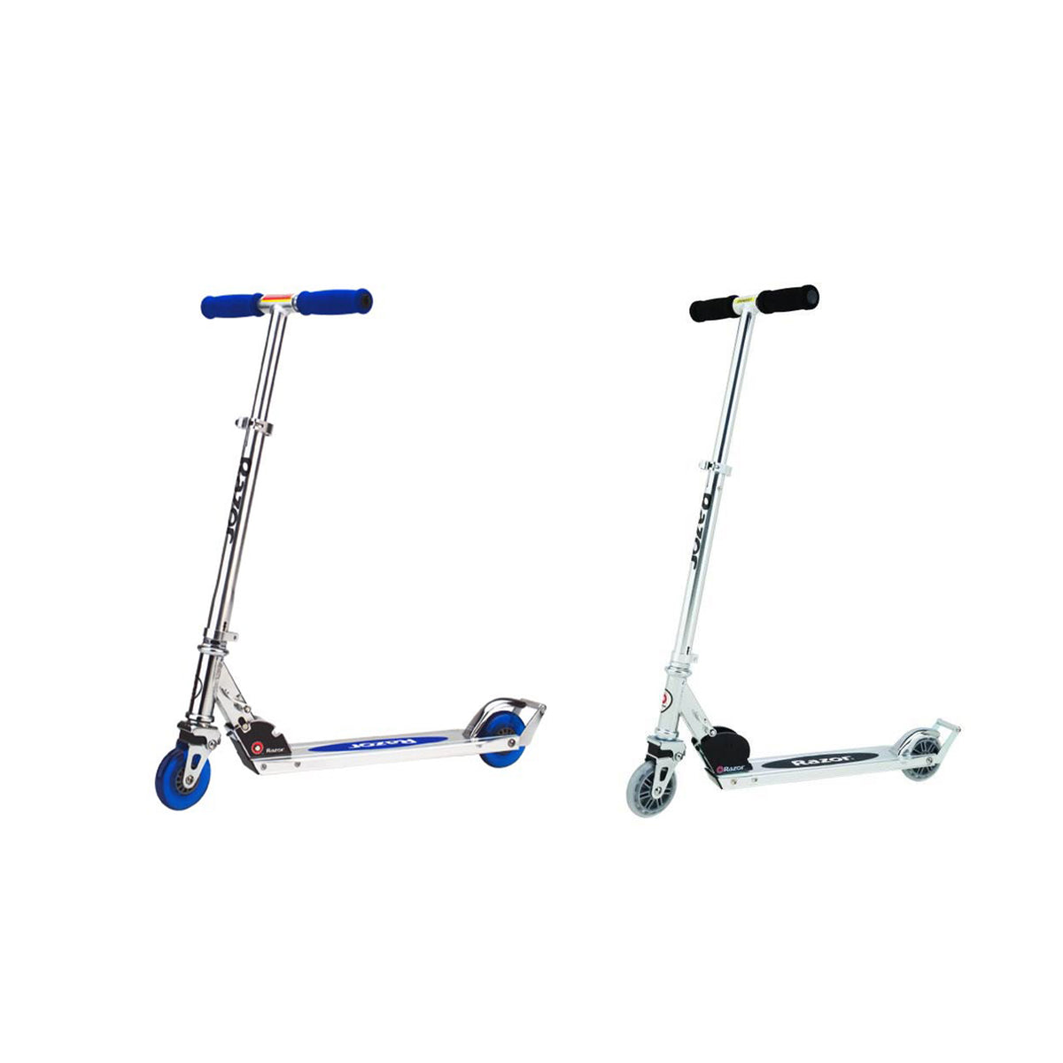 Razor A2 Kids Folding Aluminum 2 pack Kick Scooter w/ Wheelie Bar, Blue & Clear