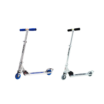 Razor A2 Kids Folding Aluminum 2 pack Kick Scooter w/ Wheelie Bar, Blue & Clear