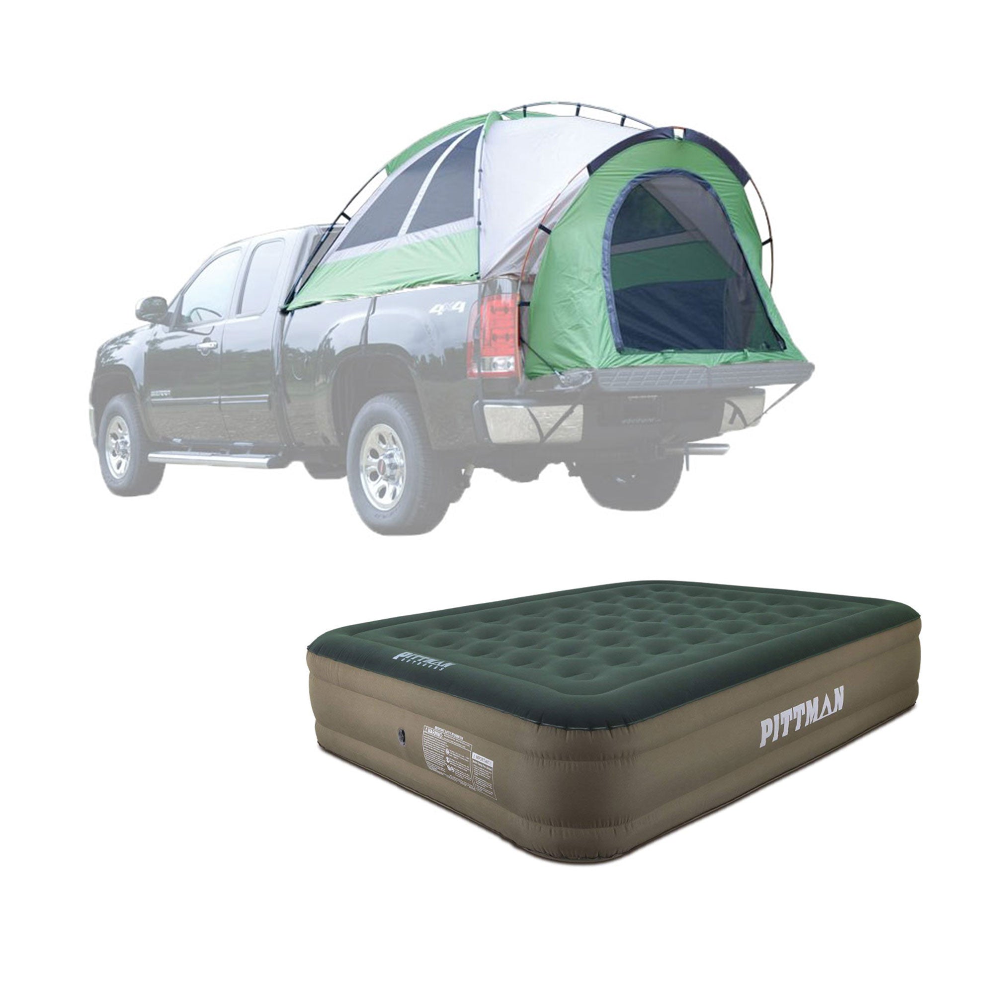 Napier Backroadz 13 Series 3 Season Full Size Long Truck Bed 2 Person Camp TentPittman Outdoors 16 Inch Queen Air Mattress with Built in Rechargeable Pump, Tan