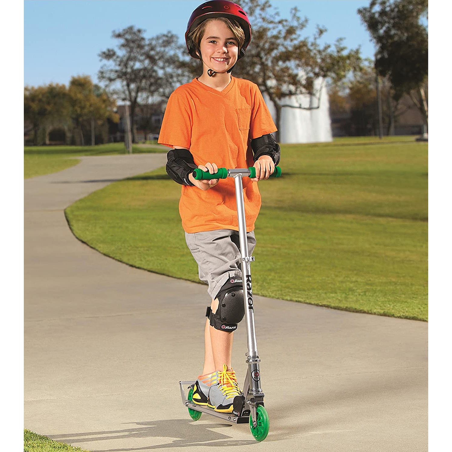 Razor A3 Lightweight Kick Push Folding Aluminum Portable Scooter for Kids, Green - VMInnovations