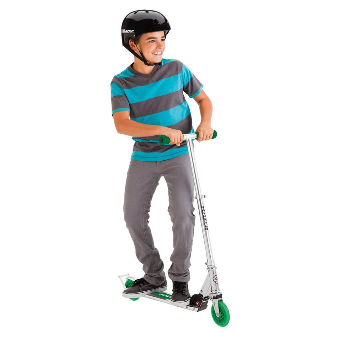 Razor A3 Lightweight Kick Push Folding Aluminum Portable Scooter for Kids, Green