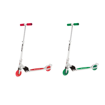 Razor A3 Aluminum Portable Kids Kick Scooter w Wheelie Bar, Red & Green (2 Pack)