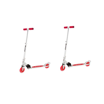Razor A3 Kids Folding Aluminum Portable Scooter with Wheelie Bar, Red (2 Pack)