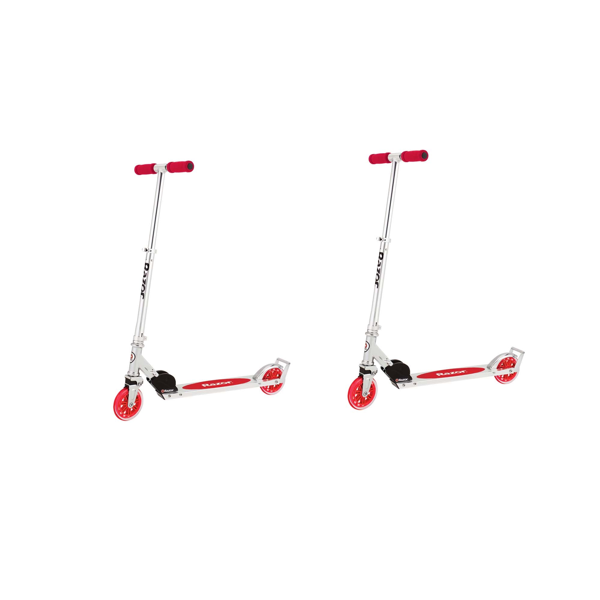 Razor A3 Kids Folding Aluminum Portable Scooter with Wheelie Bar, Red (2 Pack)