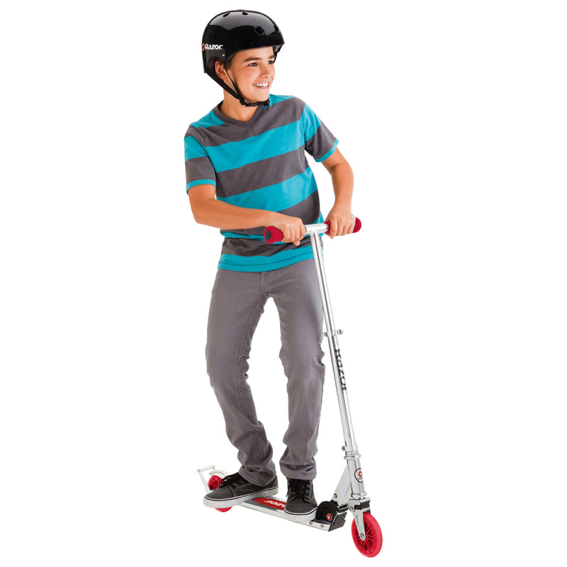 Razor A3 Folding Portable Kick Push Scooter with Helmet, Elbow & Knee Pads, Red