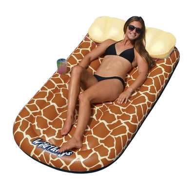 Swimline Wild Things Inflatable Giraffe Print Pool Float Lounger Mat (2 Pack)