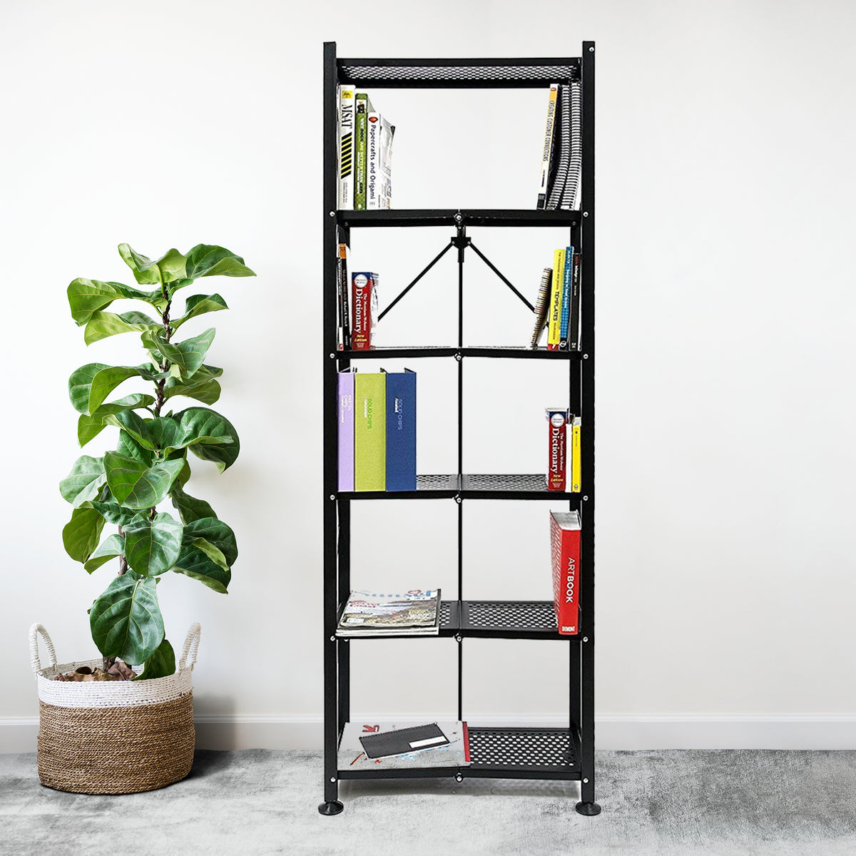 Origami 2 Pack 6 Shelf Bookcase Open Organizer Freestanding Rack Shelves, Black