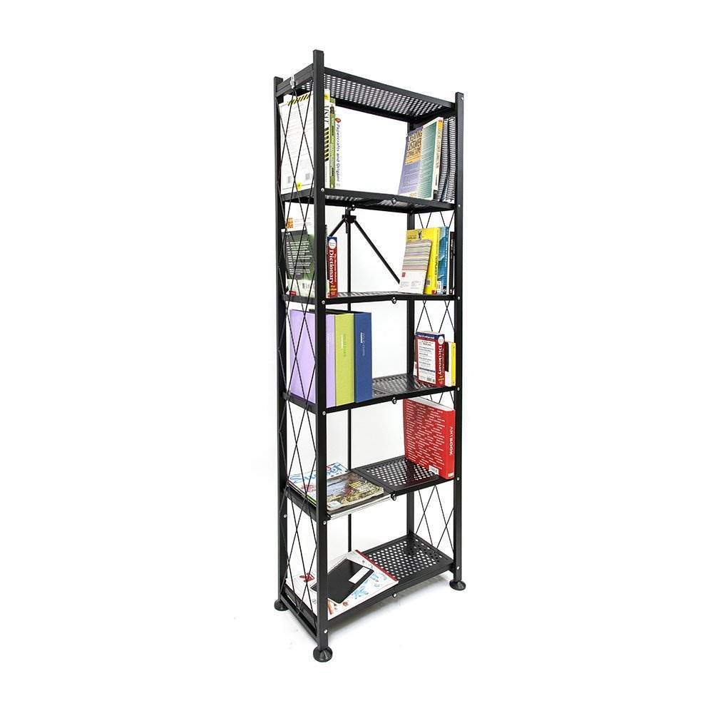 Origami 2 Pack 6 Shelf Bookcase Open Organizer Freestanding Rack Shelves, Black - VMInnovations