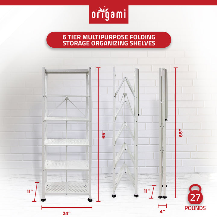 Origami 2 Pack 6 Shelf Open Styled Organizational Deco Rack Bookshelf, White - VMInnovations
