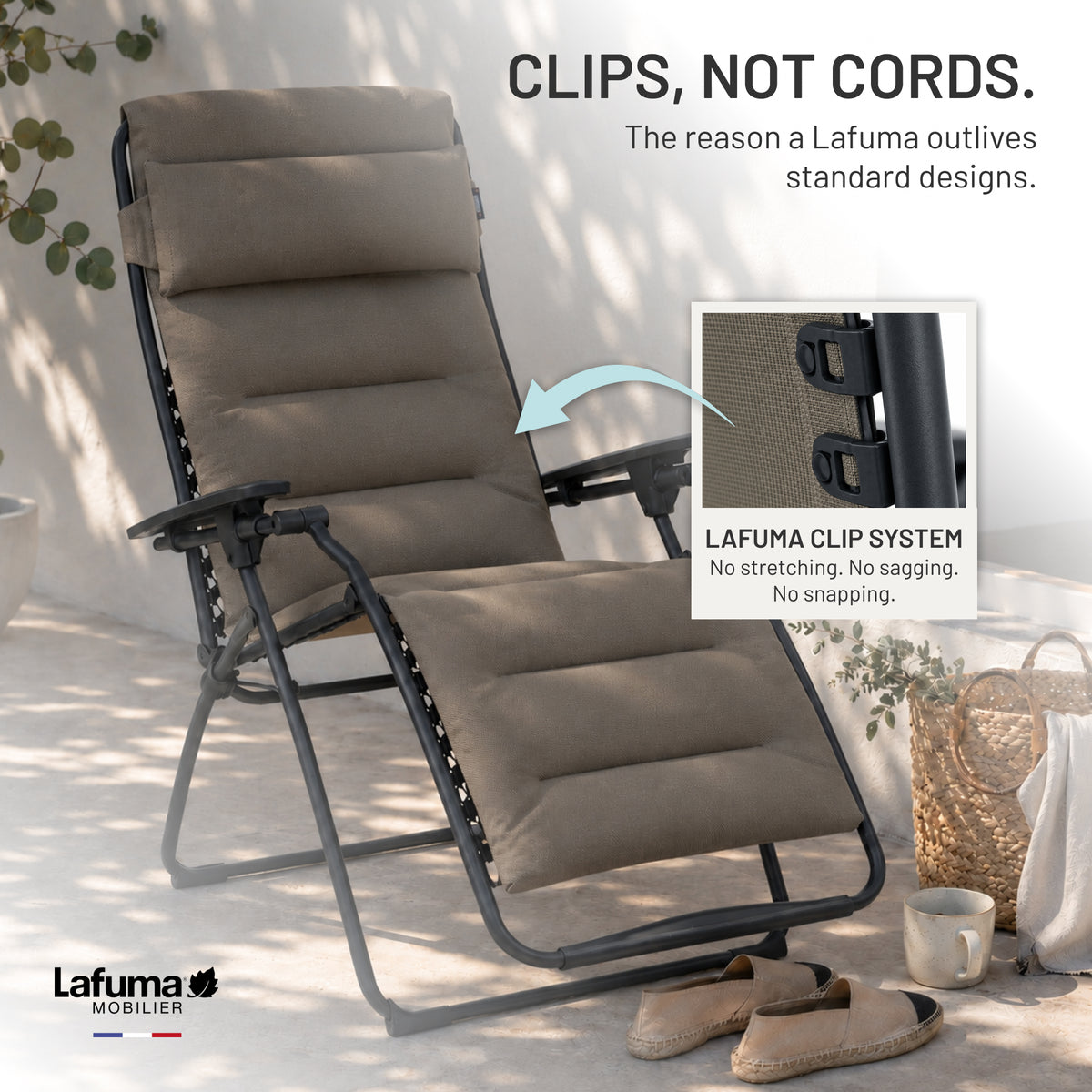 Lafuma Futura Air Comfort XL Series Outdoor Relaxation Chair, Taupe (Open Box) - VMInnovations