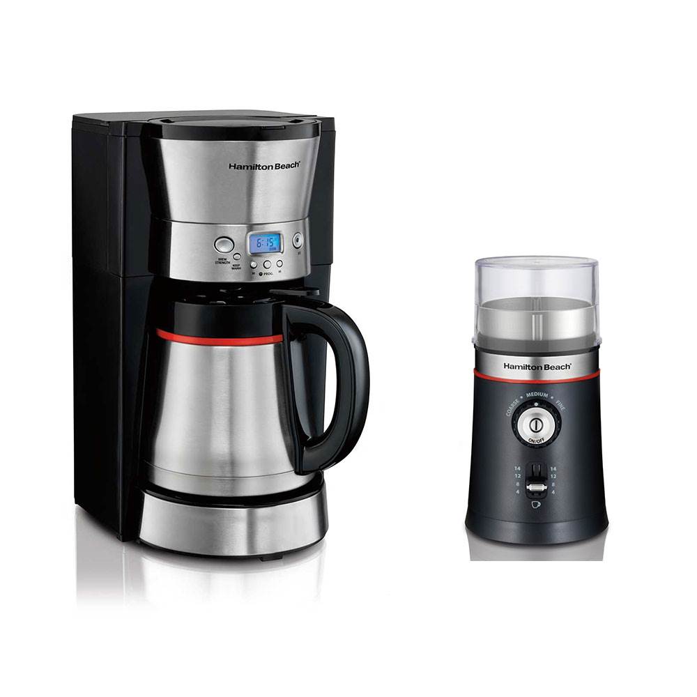 Hamilton Beach 10 Cup Coffee Maker w/ Carafe & Custom Grind Coffee Bean Grinder