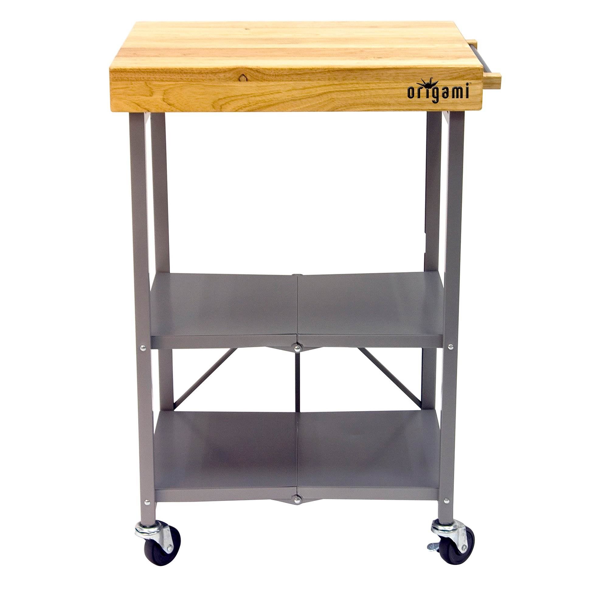 Origami Foldable Wheeled Kitchen Island Bar Cart with Wine Rack Bottle Holder - VMInnovations