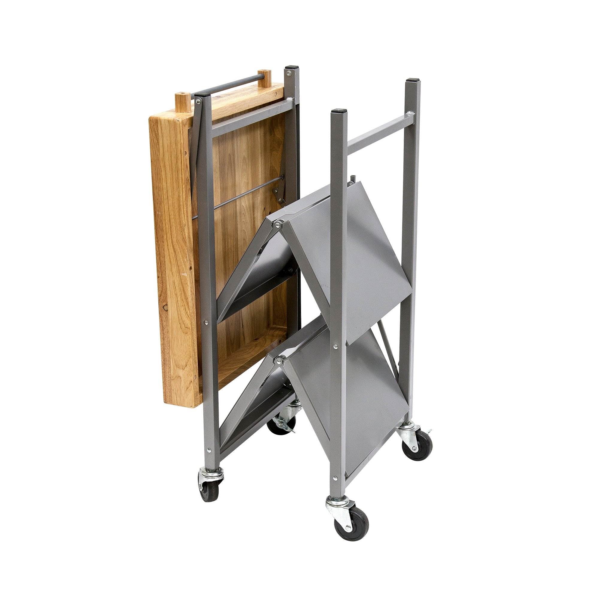 Origami Foldable Wheeled Kitchen Island Bar Cart with Wine Rack Bottle Holder - VMInnovations