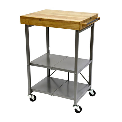 Origami Foldable Wheeled Kitchen Island Bar Cart with Wine Rack Bottle Holder - VMInnovations