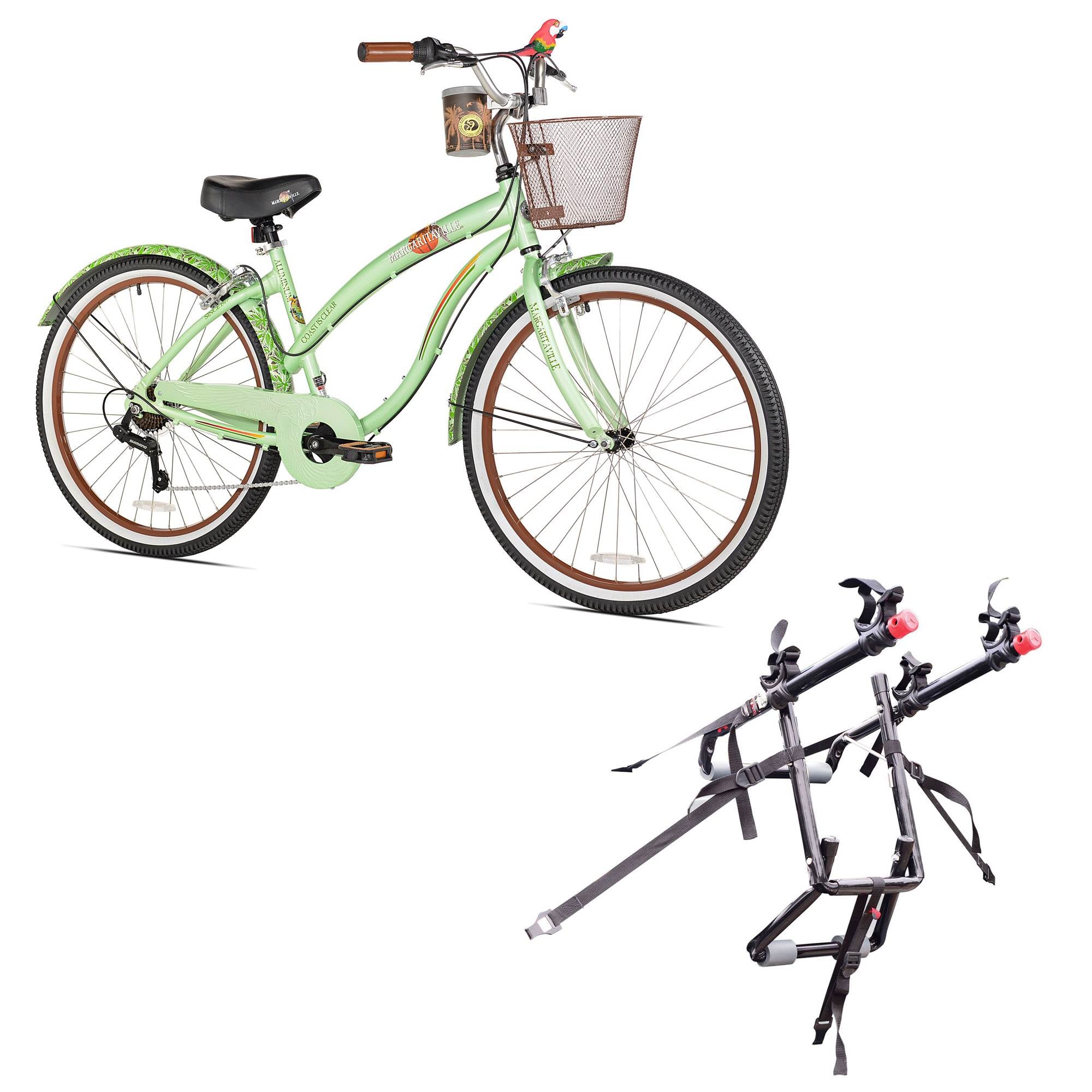 Margaritaville 26" Ladies Coast is Clear Cruiser Bike & 2 Bike Car Trunk Rack