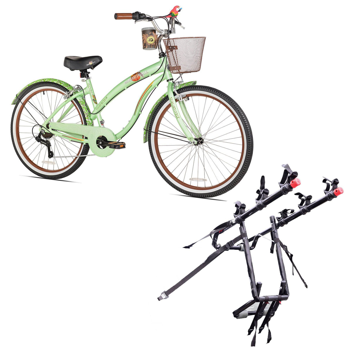 Margaritaville 26" Ladies Coast is Clear Cruiser Bike & 3 Bike Car Trunk Rack