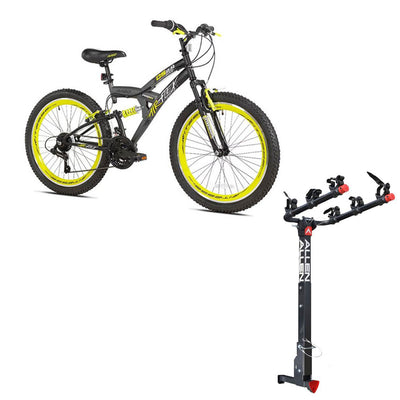Kent Bikes Avigo Air Flex Steel 24 Inch Boys BMX Bike & 3 Bike Car Hitch Rack