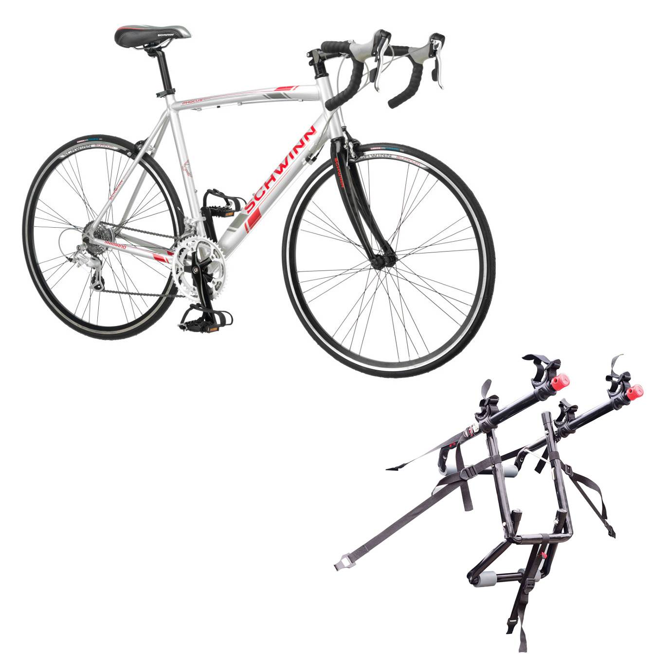 Schwinn 700C Phocus 1600 Womens Drop Bar Road Bicycle & 2 Bike Car Trunk Rack