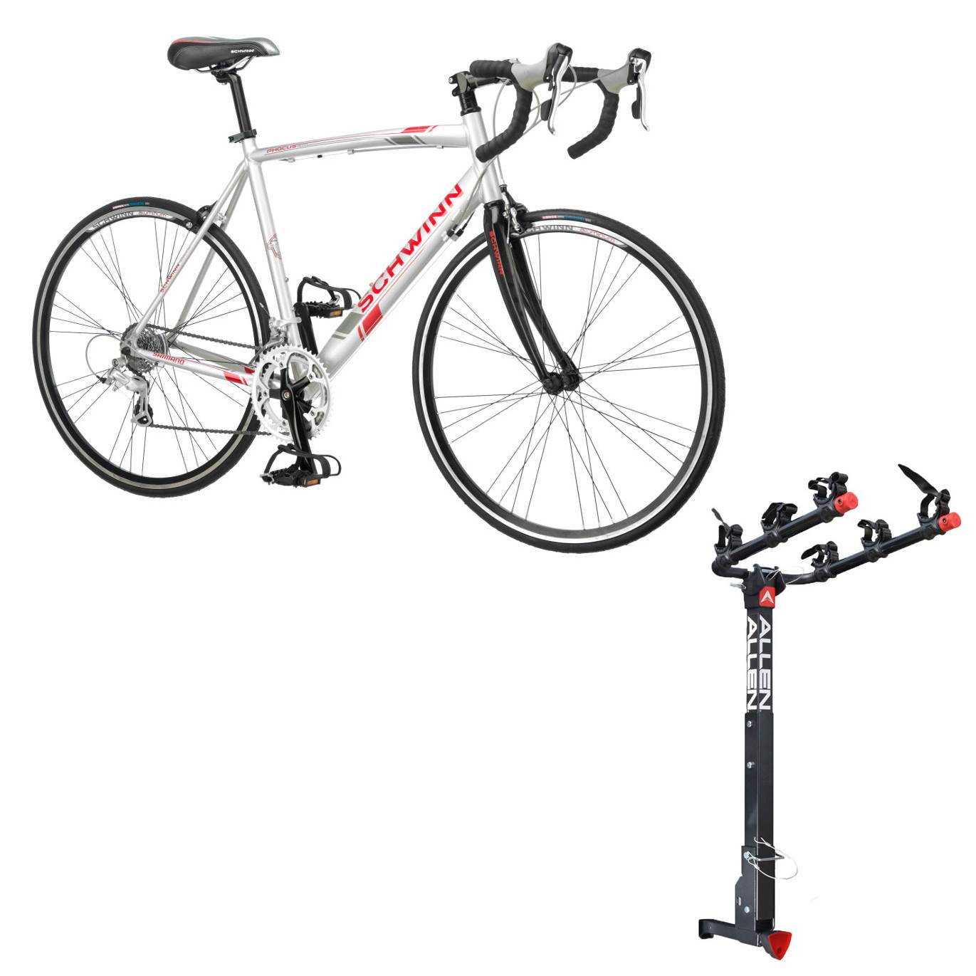 Schwinn 700C Phocus 1600 Womens Drop Bar Road Bicycle & 3 Bike Car Hitch Rack